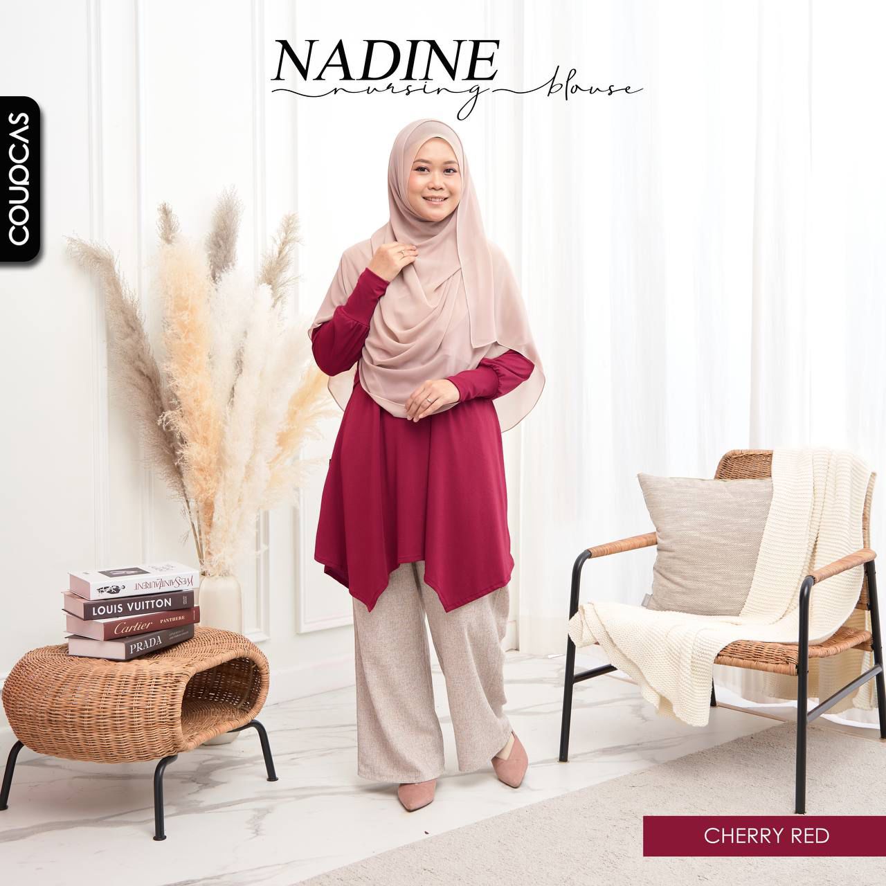 Nadine Blouse - CHERRY RED - harabell.com - Blouse Nursing Moss Crepe - Coupcas