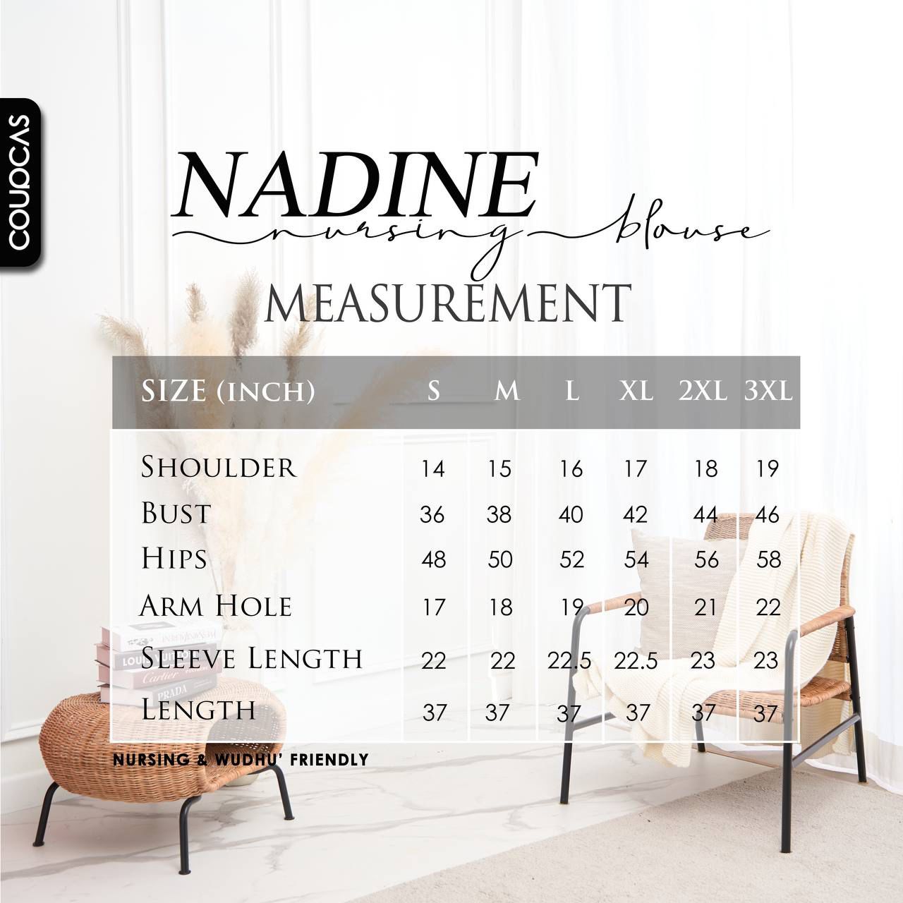 Nadine Blouse - SIZE CHART - harabell.com - Blouse Nursing Moss Crepe - Coupcas